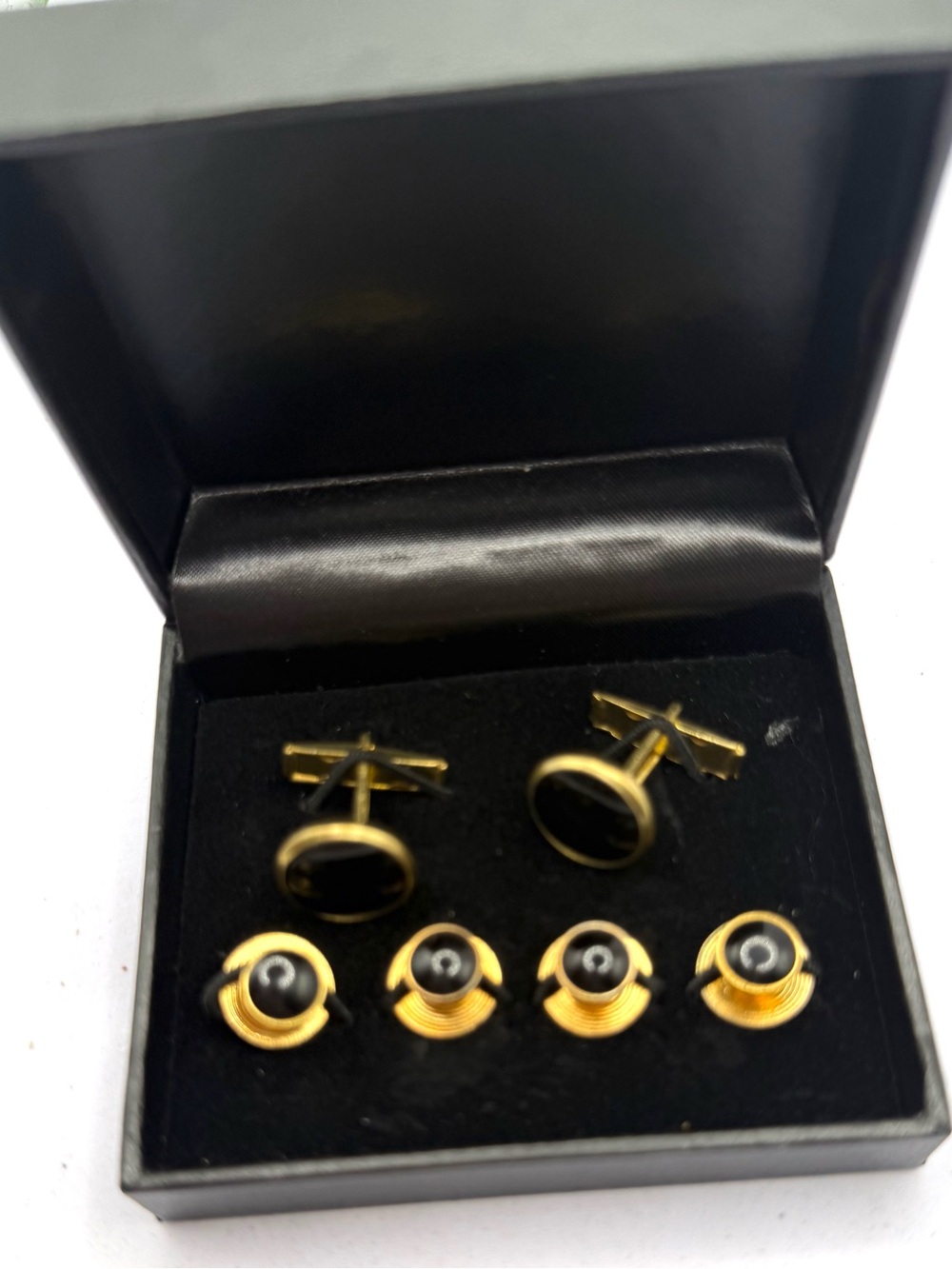 Vintage Gold and Black Men's Cufflink and Stud Set
